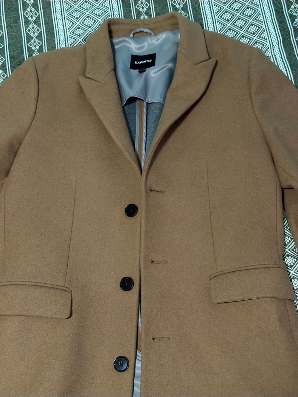 Express Men's Camel Single-Breasted Wool Blend Pea Coat